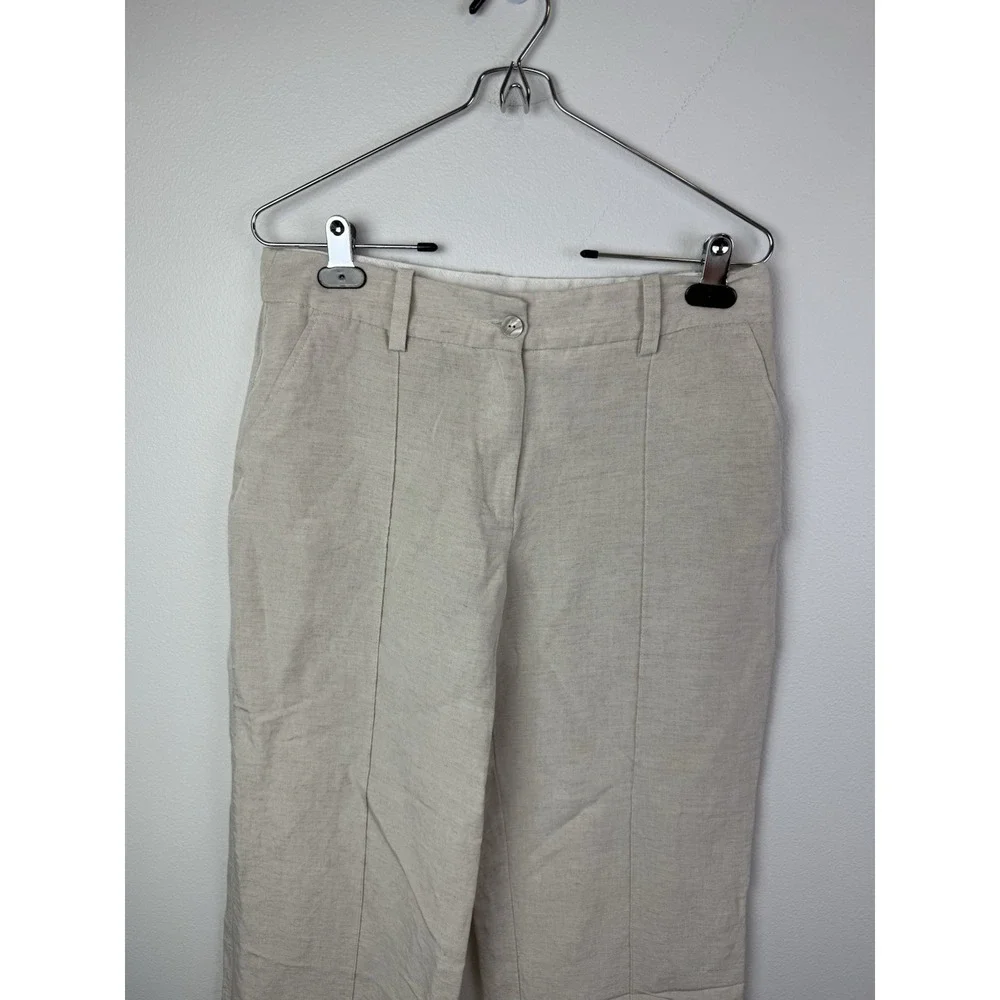 H&M Linen Blend Tan Cropped Pleated Womens‎ Trousers Sz 8